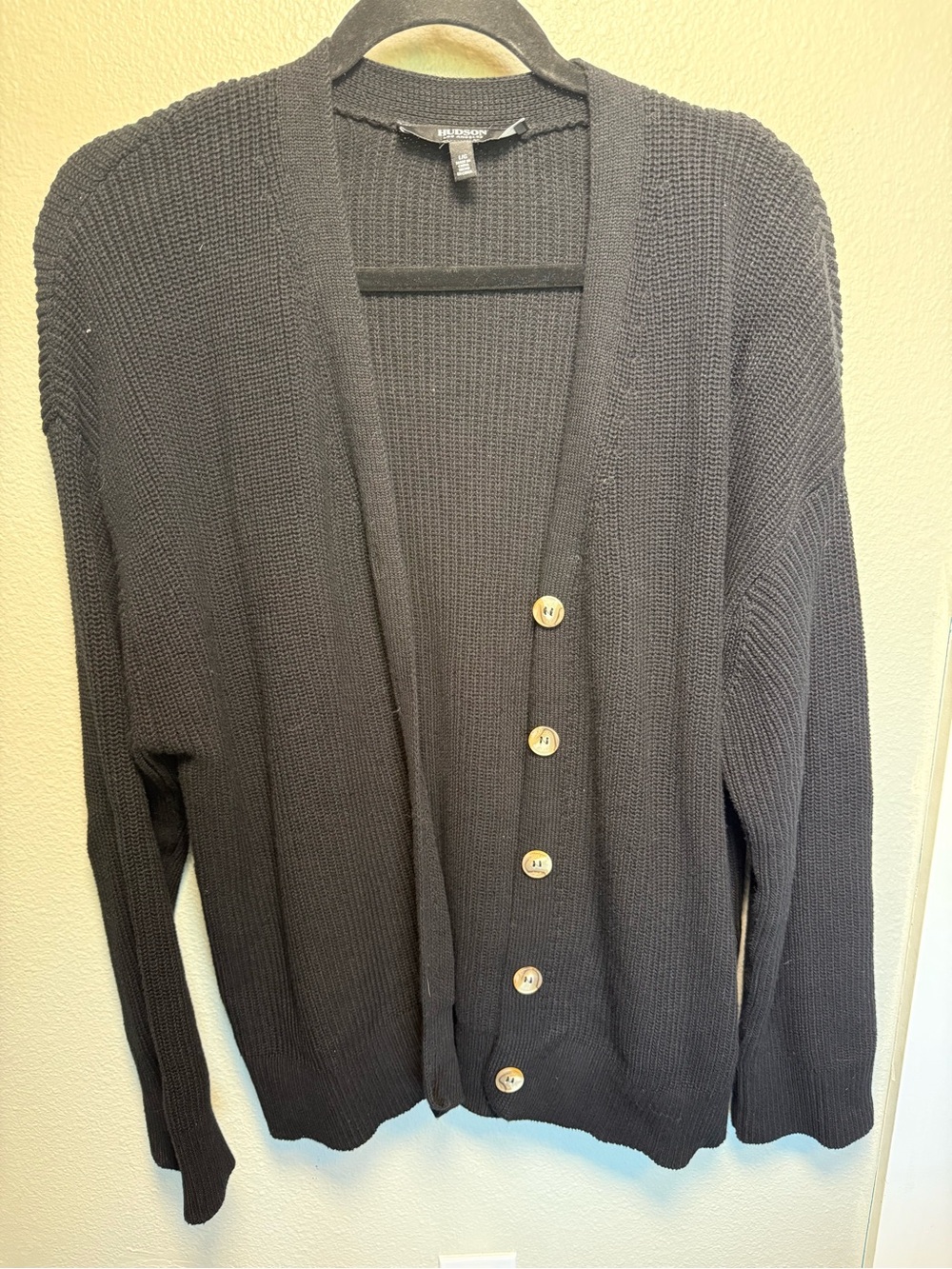 Hudson Los Angeles Black 100% Cotton Button Front Cardigan Sweater Size L